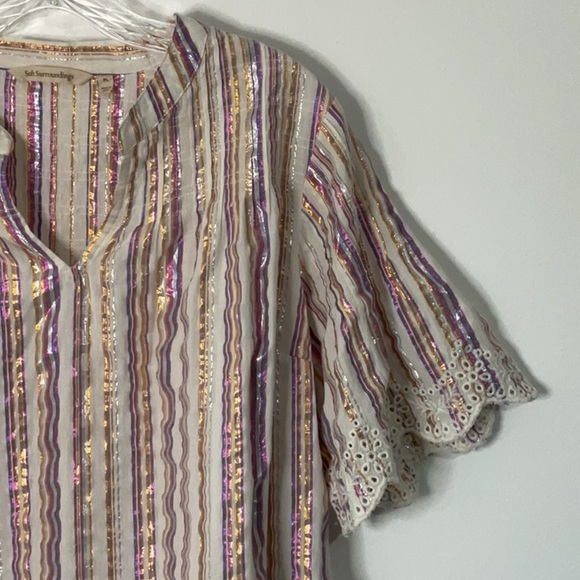 Soft Surroundings Ciel Metallic Stripe Eyelet Top Size L Petite - Picture 5 of 8